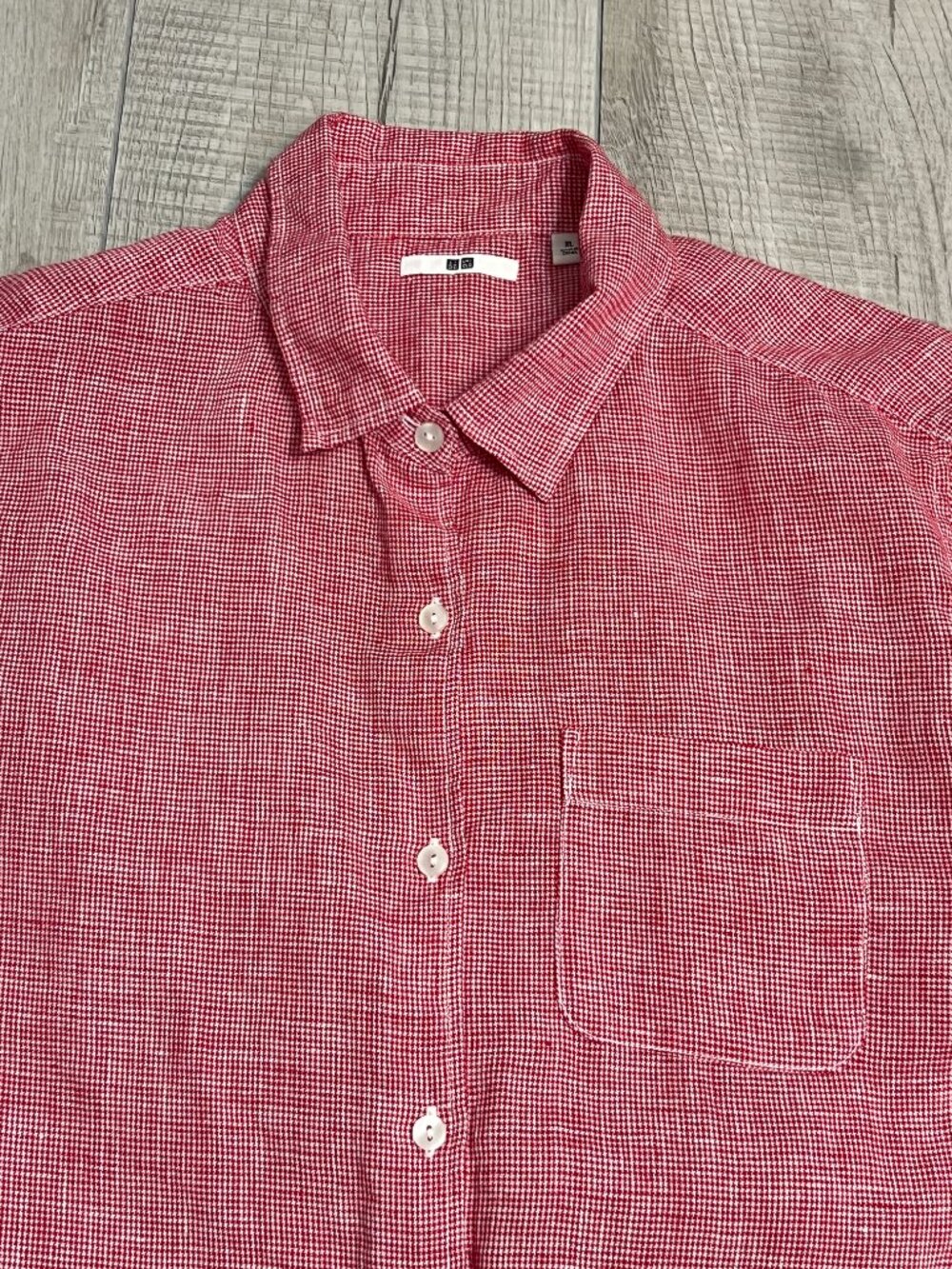 Uniqlo Long Sleeve Button Up Shirt Premium Linen Womens XL/M in US Red Check